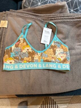 Devon & Lang Teal Cat-Print Wireless Bralette
